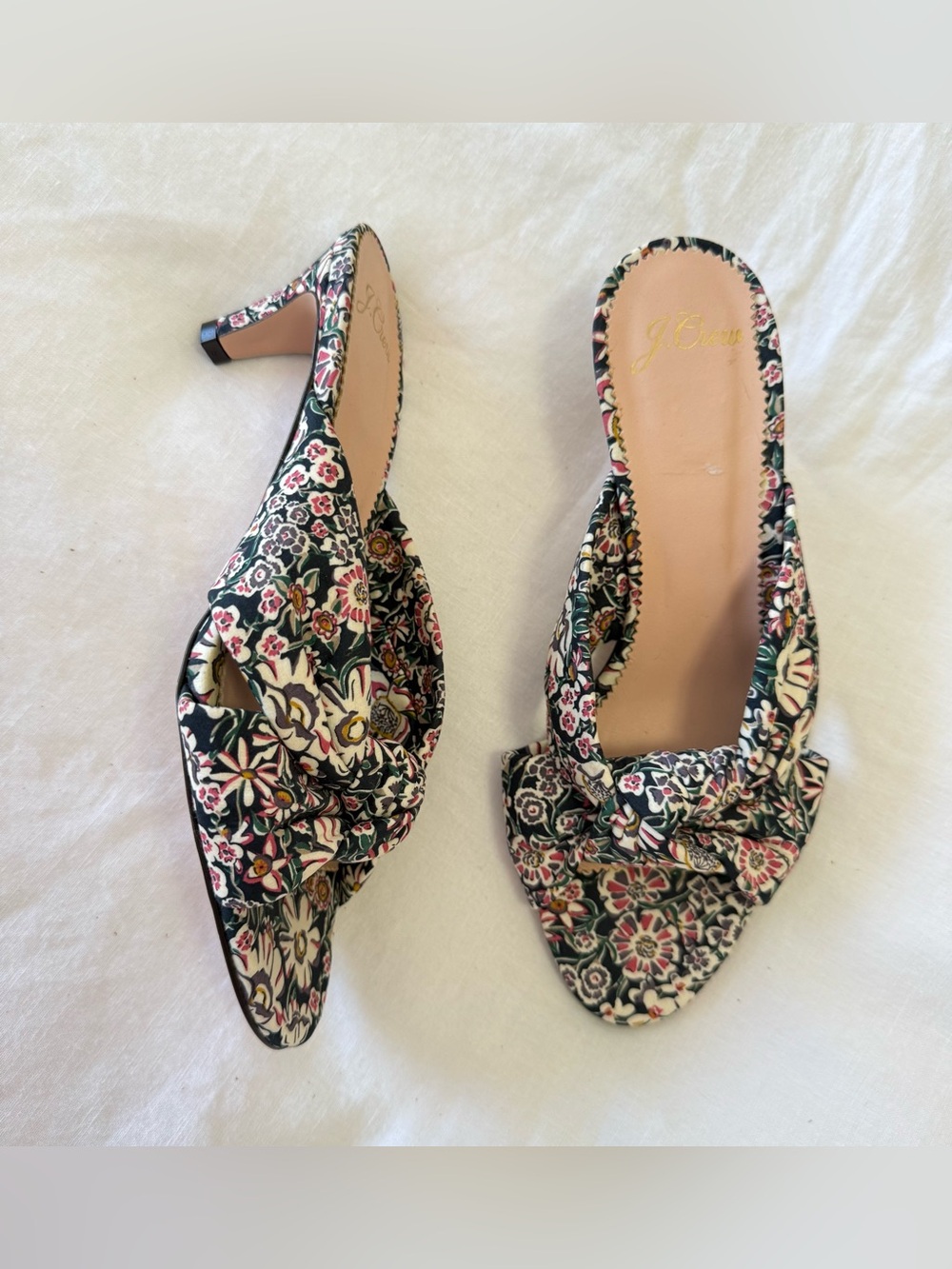 J. CREW | Women’s 6.5 | Multi Color Knotted Front FLORAL Sandals | Kitten Heels